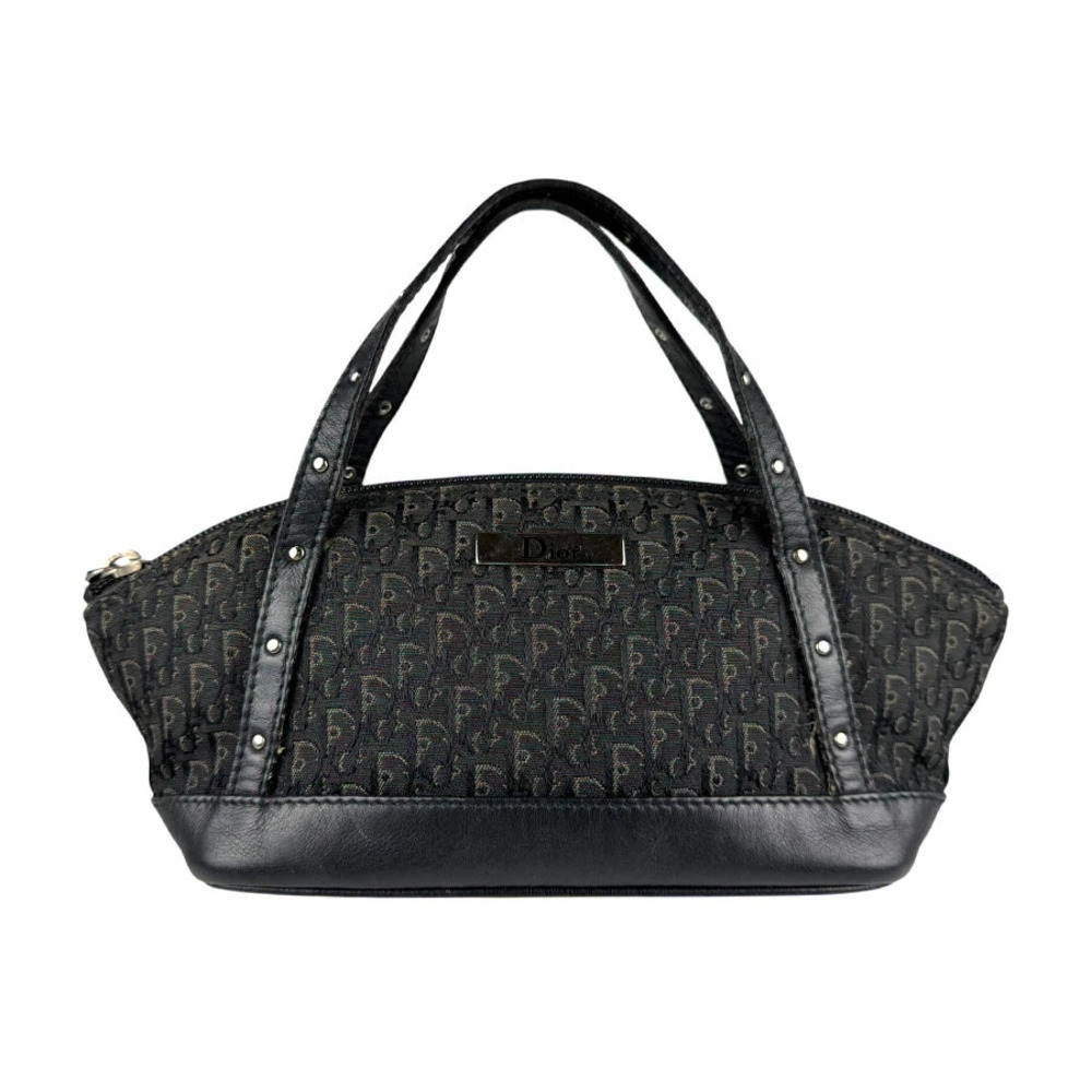 Christian Dior handbag canvas leather black beige